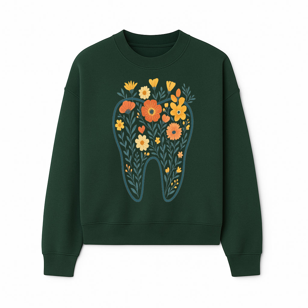 Floral Tooth Design Wall Art - Boho Decor - Dentist Office Artwork - Colorful Flower Tooth Illustration for Home or Nursery - Sweatshirt 1758250138315.jpg