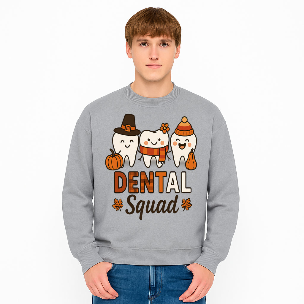 Cute Dental Squad Fall Design, Adorable Tooth Characters with Pumpkin, Autumn Themed, Kids Dental Health Awareness Art Print - Sweatshirt 1758250138385.jpg