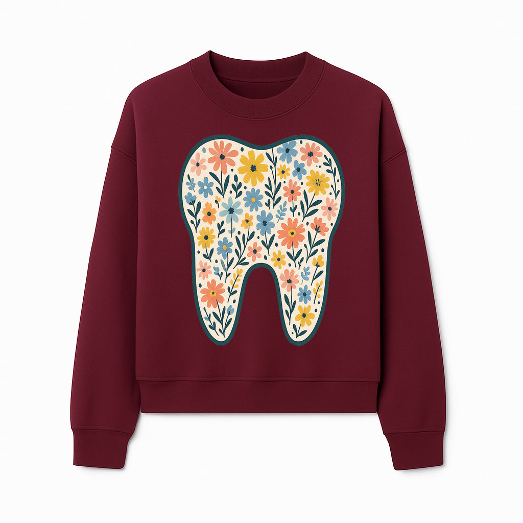 Floral Tooth Print Art | Colorful Dental Decor | Cute Illustration for Kids | Nursery Wall Art | Dentist Office Decor - Sweatshirt 1758250138392.jpg