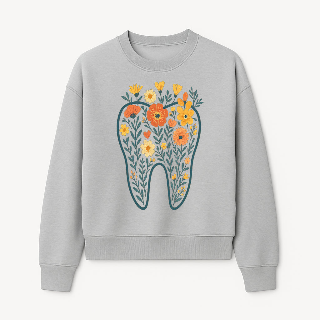Floral Tooth Design Wall Art - Boho Decor - Dentist Office Artwork - Colorful Flower Tooth Illustration for Home or Nursery - Sweatshirt 1758250138457.jpg