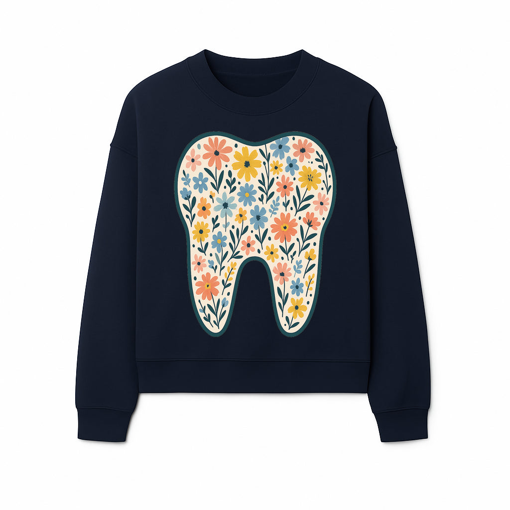 Floral Tooth Print Art | Colorful Dental Decor | Cute Illustration for Kids | Nursery Wall Art | Dentist Office Decor - Sweatshirt 1758250138533.jpg