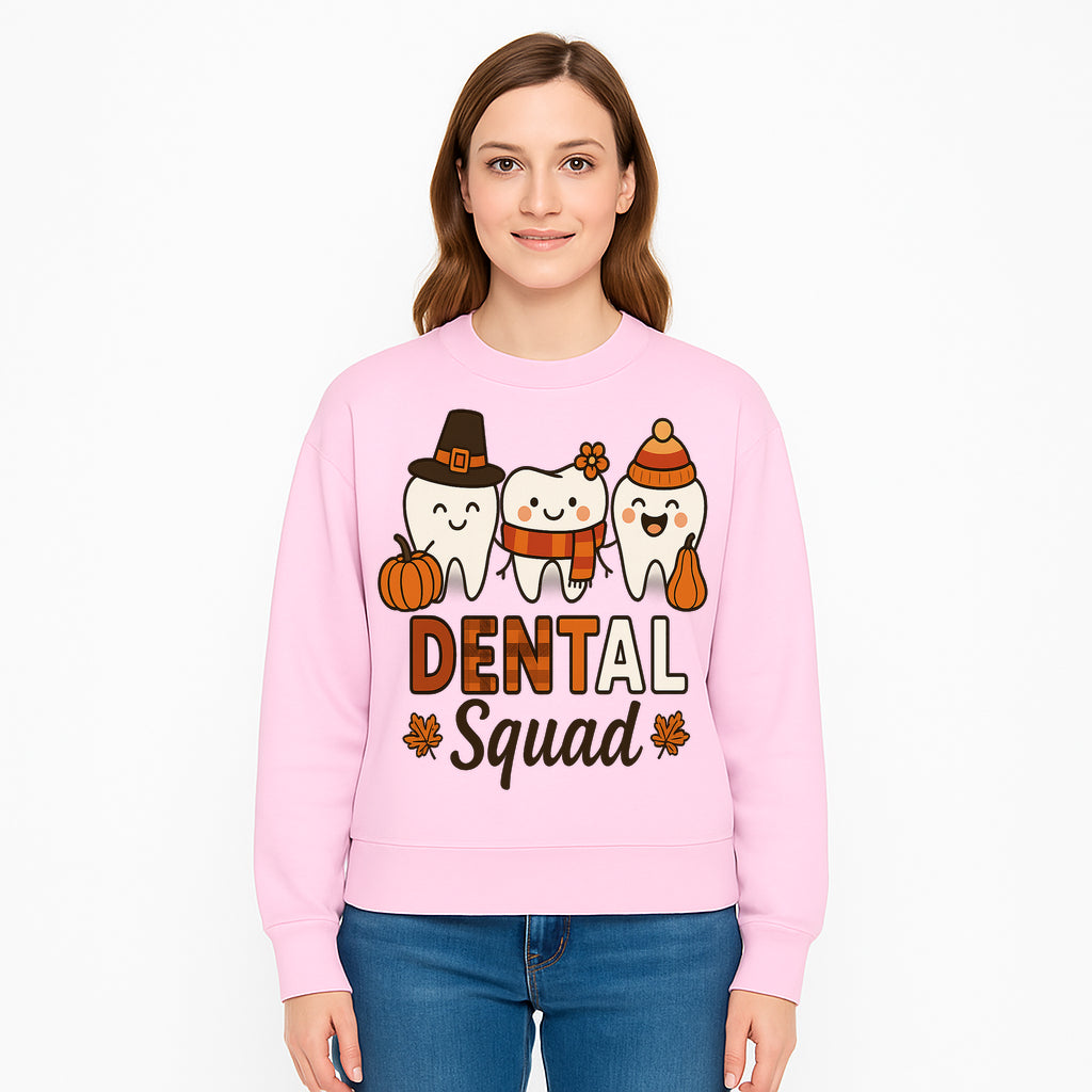 Cute Dental Squad Fall Design, Adorable Tooth Characters with Pumpkin, Autumn Themed, Kids Dental Health Awareness Art Print - Sweatshirt 1758250138547.jpg
