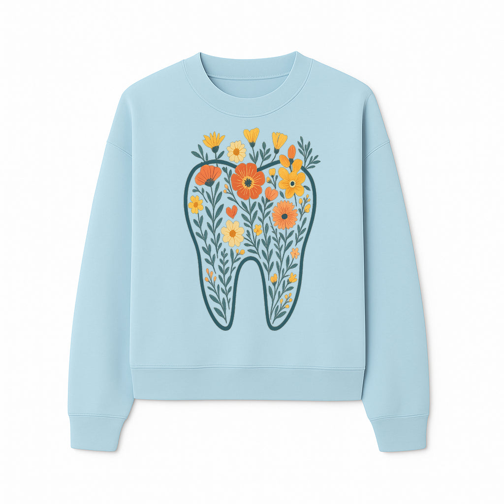 Floral Tooth Design Wall Art - Boho Decor - Dentist Office Artwork - Colorful Flower Tooth Illustration for Home or Nursery - Sweatshirt 1758250138618.jpg