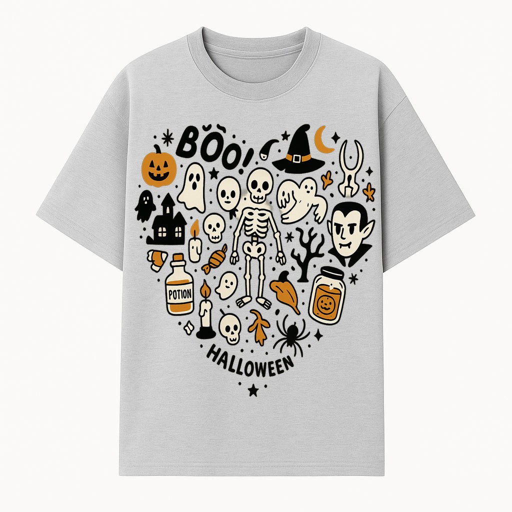 Halloween Skeleton and Ghosts Graphic Print, Spooky Potion Bottle Art, Cute Halloween Decor, Trick or Treat Illustration - T-shirt 1758250138700.jpg