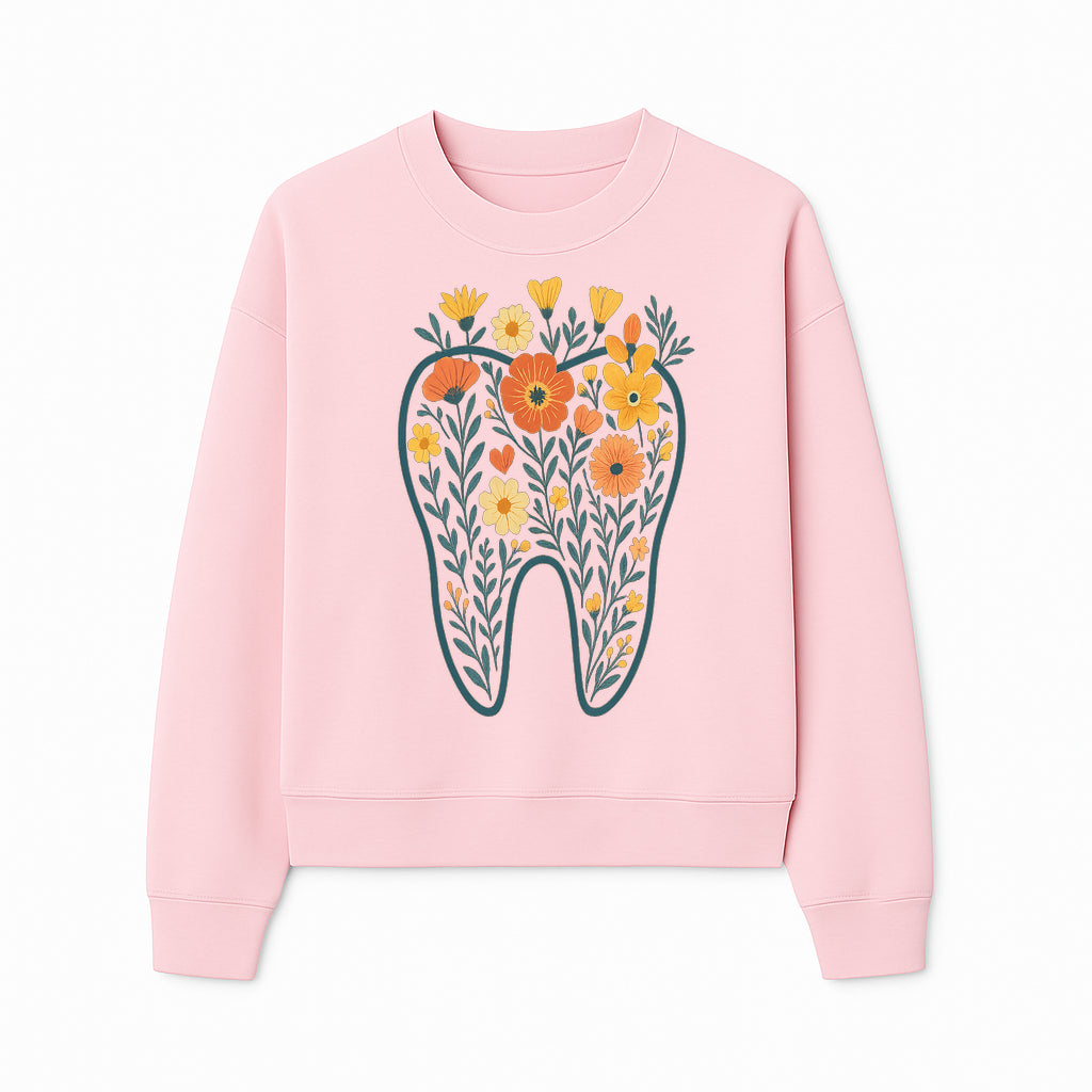 Floral Tooth Design Wall Art - Boho Decor - Dentist Office Artwork - Colorful Flower Tooth Illustration for Home or Nursery - Sweatshirt 1758250138781.jpg