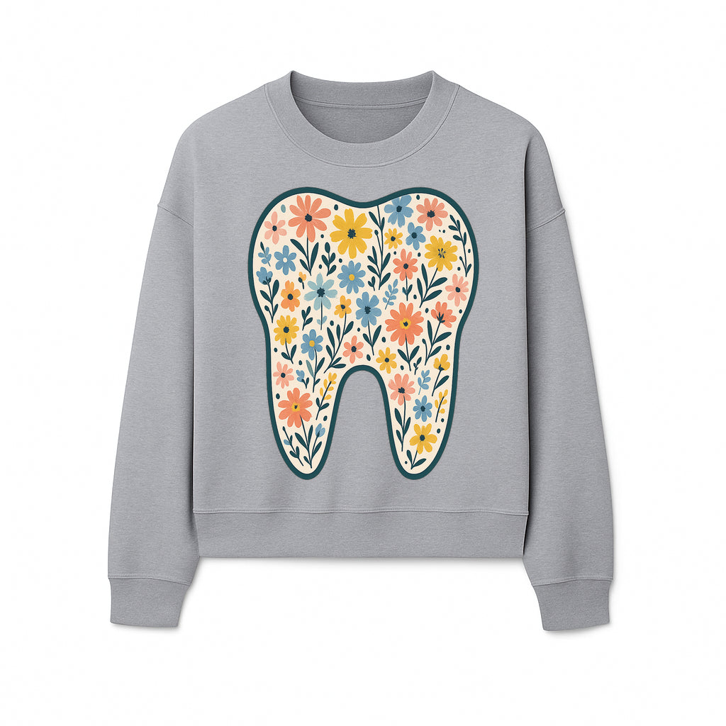 Floral Tooth Print Art | Colorful Dental Decor | Cute Illustration for Kids | Nursery Wall Art | Dentist Office Decor - Sweatshirt 1758250138823.jpg