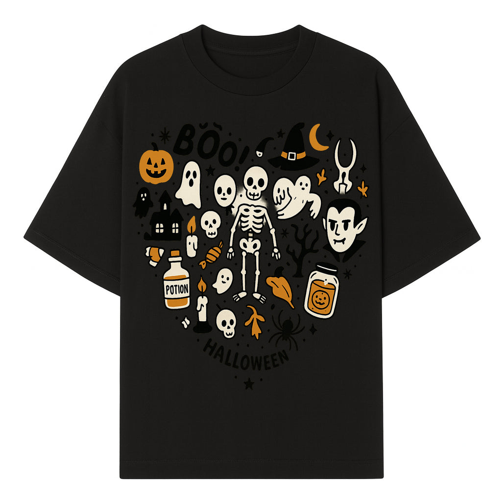 Halloween Skeleton and Ghosts Graphic Print, Spooky Potion Bottle Art, Cute Halloween Decor, Trick or Treat Illustration - T-shirt 1758250138866.jpg