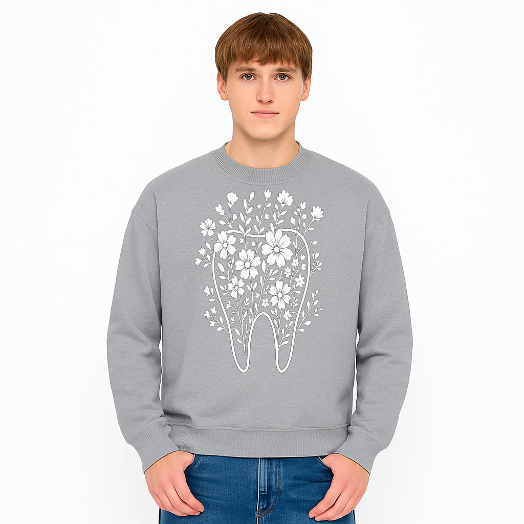 Floral Tooth Design Art Print | Dental Decor | Flower Illustration | Botanical Tooth Artwork for Dentistry Lovers - Sweatshirt 1758250138903.jpg