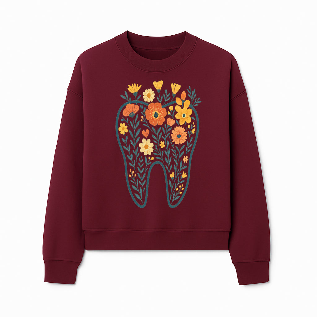 Floral Tooth Design Wall Art - Boho Decor - Dentist Office Artwork - Colorful Flower Tooth Illustration for Home or Nursery - Sweatshirt 1758250138934.jpg