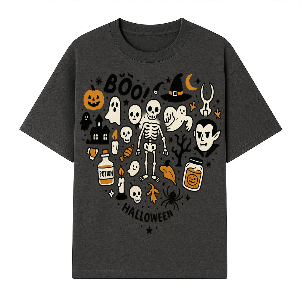 Halloween Skeleton and Ghosts Graphic Print, Spooky Potion Bottle Art, Cute Halloween Decor, Trick or Treat Illustration - T-shirt 1758250139002.jpg