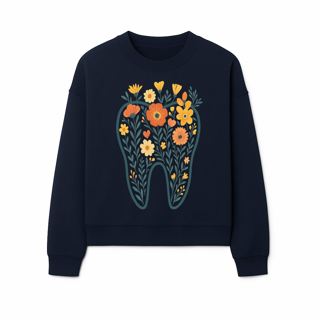 Floral Tooth Design Wall Art - Boho Decor - Dentist Office Artwork - Colorful Flower Tooth Illustration for Home or Nursery - Sweatshirt 1758250139121.jpg