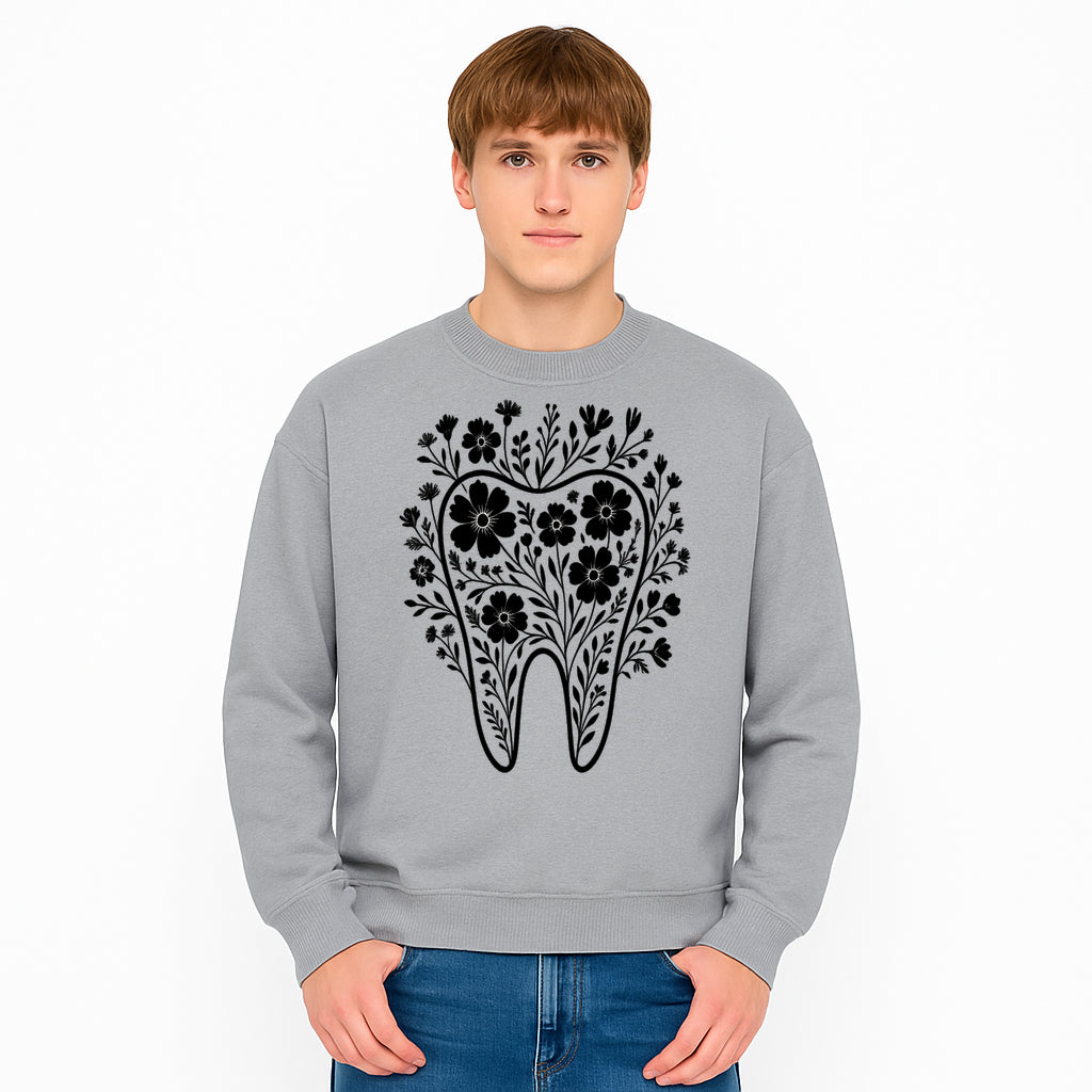 Floral Tooth Design Art Print - Black and White Graphic Decor for Dental Offices, Home, or Gifts - Sweatshirt 1758250139135.jpg