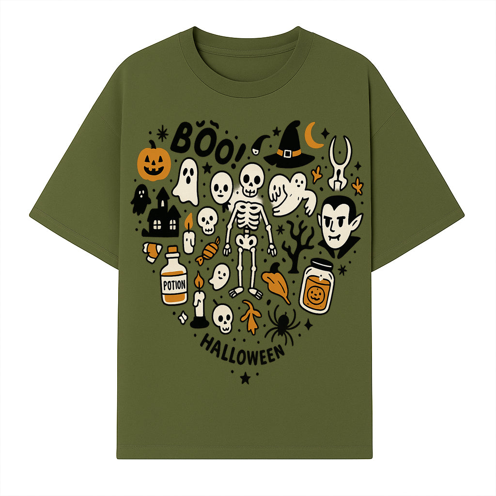 Halloween Skeleton and Ghosts Graphic Print, Spooky Potion Bottle Art, Cute Halloween Decor, Trick or Treat Illustration - T-shirt 1758250139148.jpg