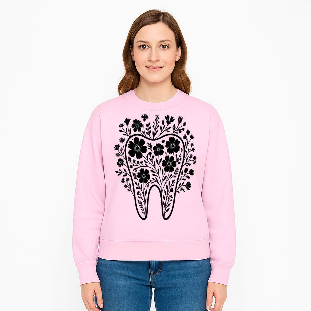 Floral Tooth Design Art Print - Black and White Graphic Decor for Dental Offices, Home, or Gifts - Sweatshirt 1758250139290.jpg