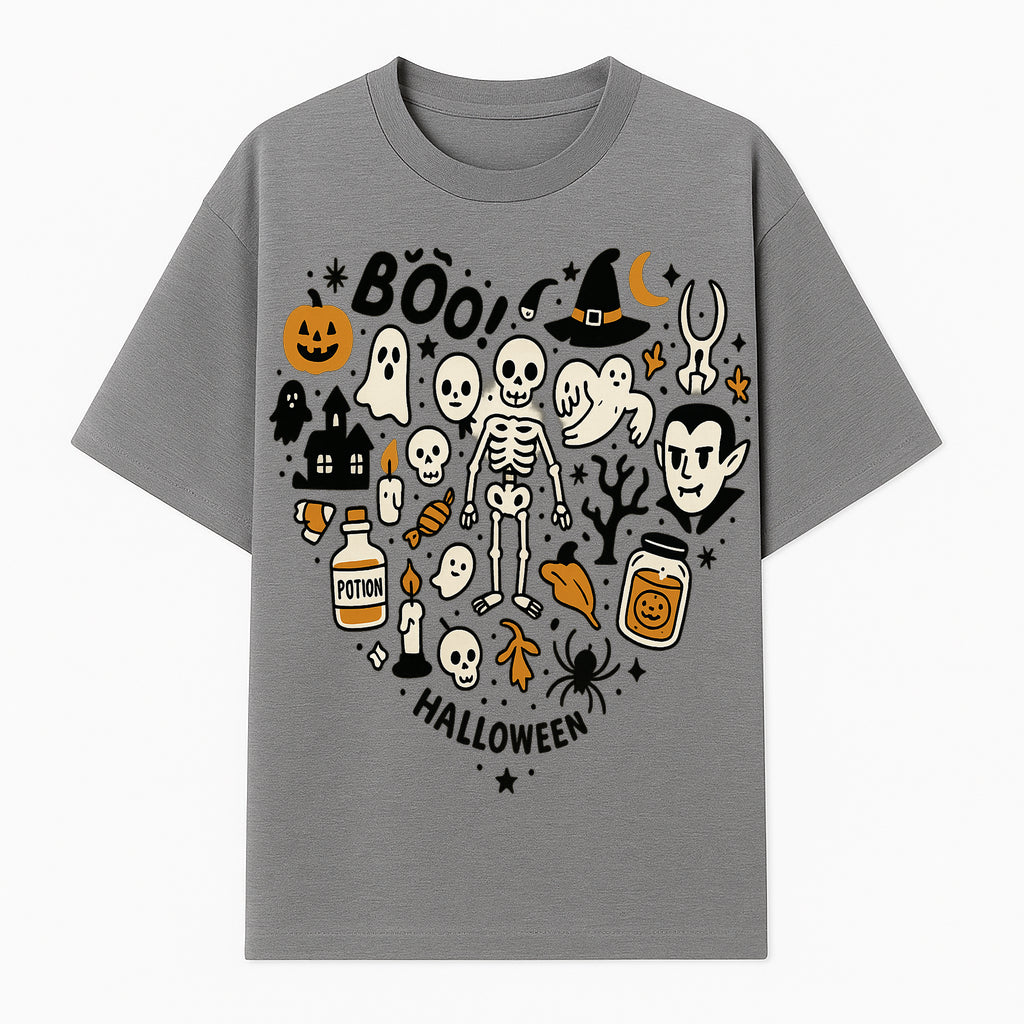 Halloween Skeleton and Ghosts Graphic Print, Spooky Potion Bottle Art, Cute Halloween Decor, Trick or Treat Illustration - T-shirt 1758250139298.jpg