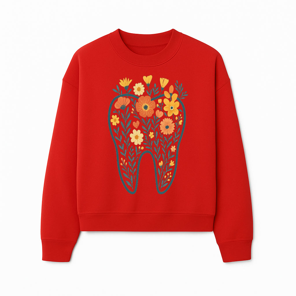 Floral Tooth Design Wall Art - Boho Decor - Dentist Office Artwork - Colorful Flower Tooth Illustration for Home or Nursery - Sweatshirt 1758250139299.jpg