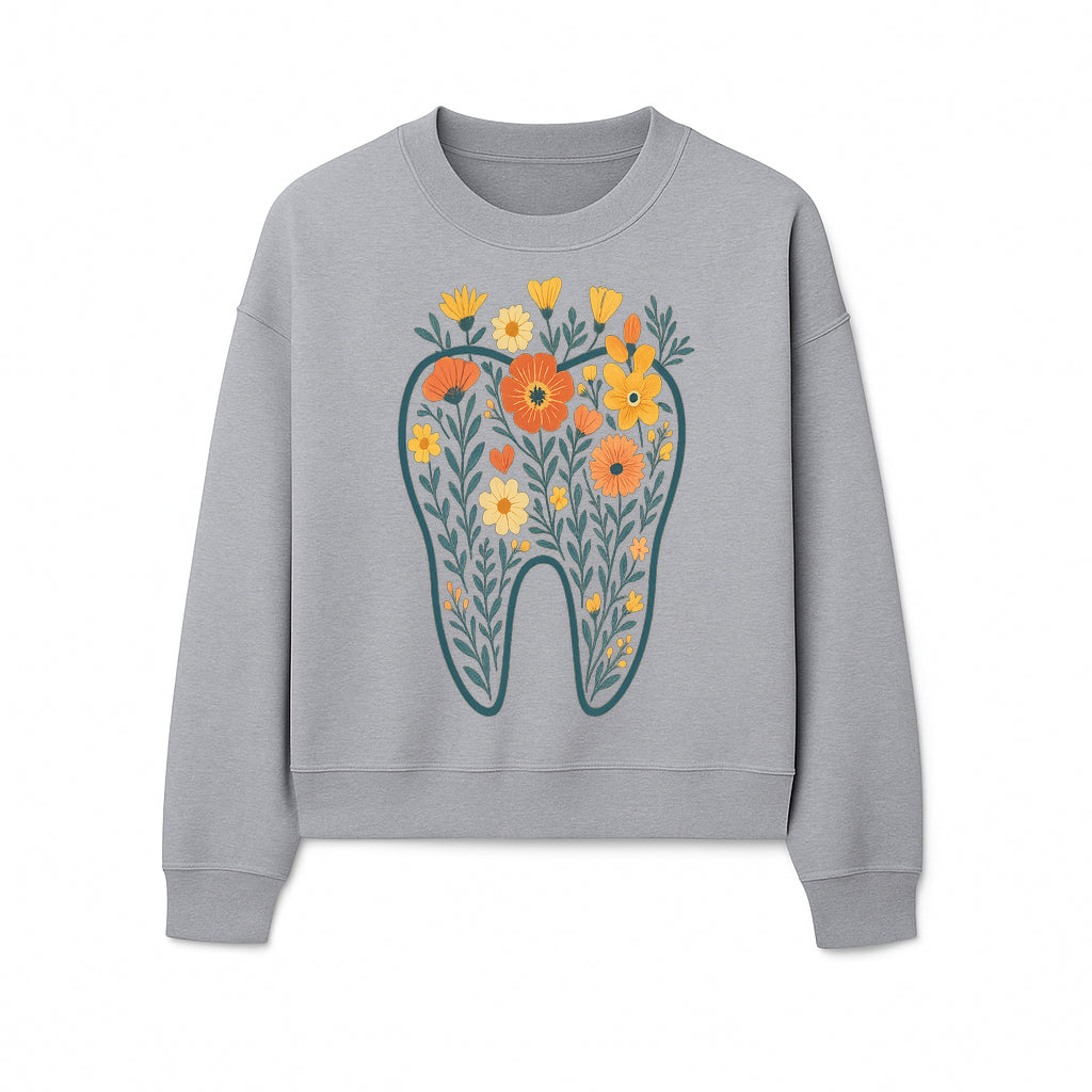Floral Tooth Design Wall Art - Boho Decor - Dentist Office Artwork - Colorful Flower Tooth Illustration for Home or Nursery - Sweatshirt 1758250139448.jpg