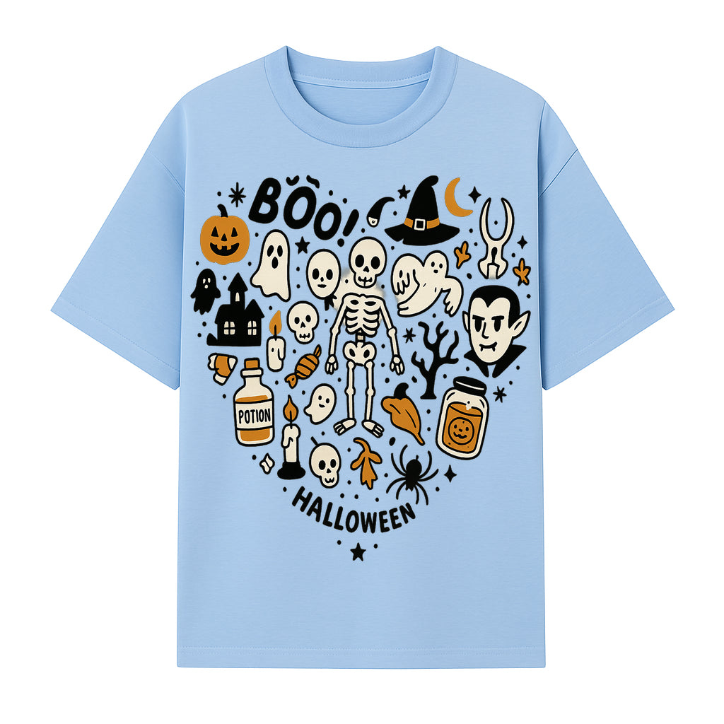 Halloween Skeleton and Ghosts Graphic Print, Spooky Potion Bottle Art, Cute Halloween Decor, Trick or Treat Illustration - T-shirt 1758250139461.jpg