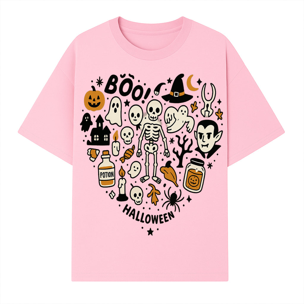 Halloween Skeleton and Ghosts Graphic Print, Spooky Potion Bottle Art, Cute Halloween Decor, Trick or Treat Illustration - T-shirt 1758250139601.jpg