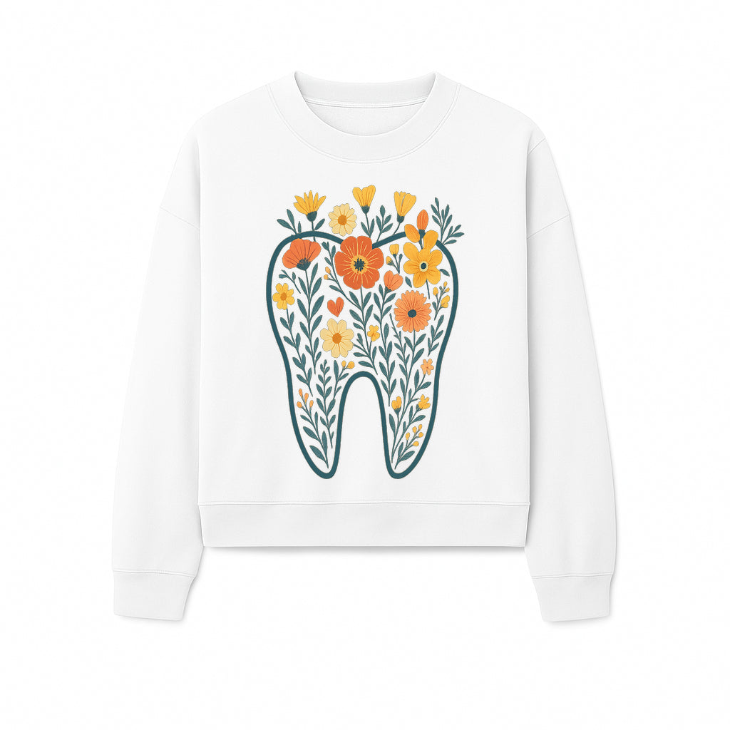 Floral Tooth Design Wall Art - Boho Decor - Dentist Office Artwork - Colorful Flower Tooth Illustration for Home or Nursery - Sweatshirt 1758250139603.jpg