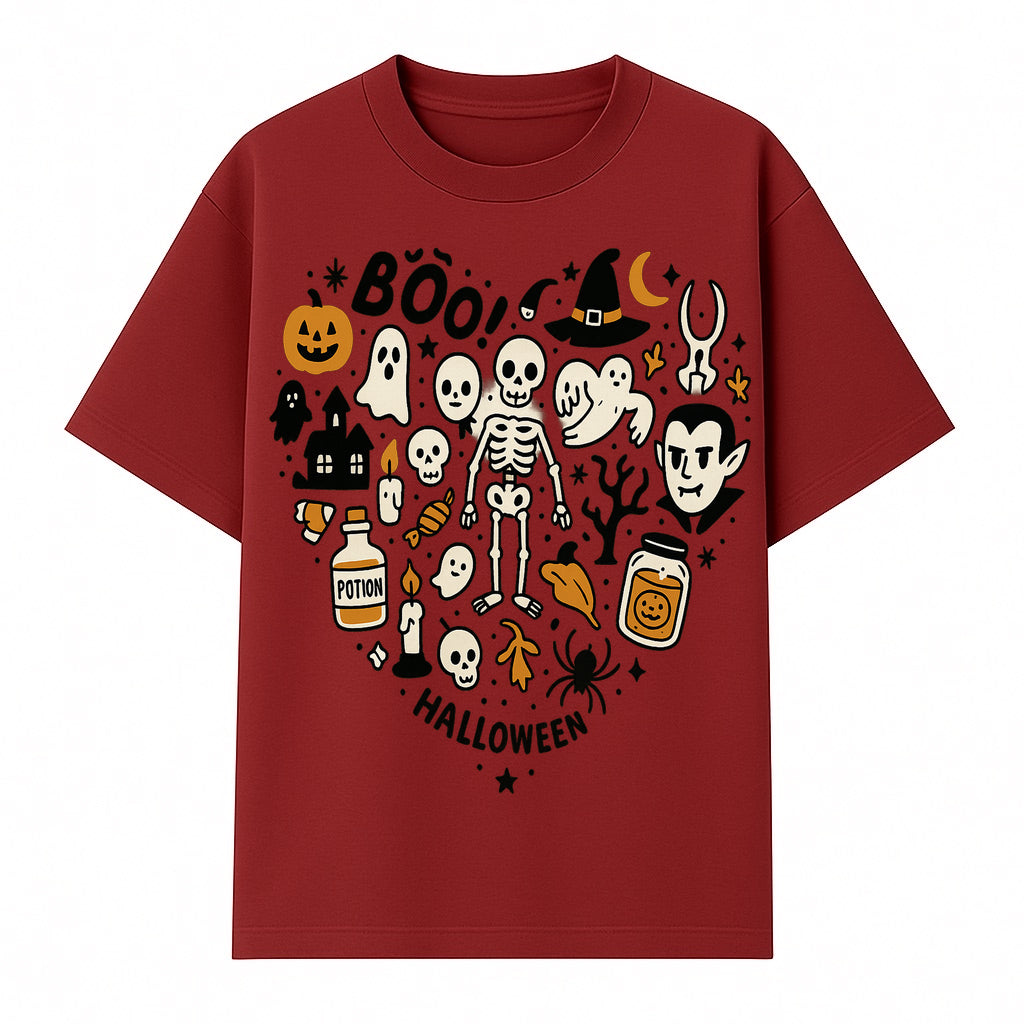 Halloween Skeleton and Ghosts Graphic Print, Spooky Potion Bottle Art, Cute Halloween Decor, Trick or Treat Illustration - T-shirt 1758250139761.jpg