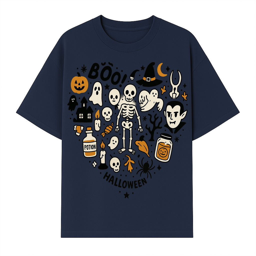 Halloween Skeleton and Ghosts Graphic Print, Spooky Potion Bottle Art, Cute Halloween Decor, Trick or Treat Illustration - T-shirt 1758250139901.jpg