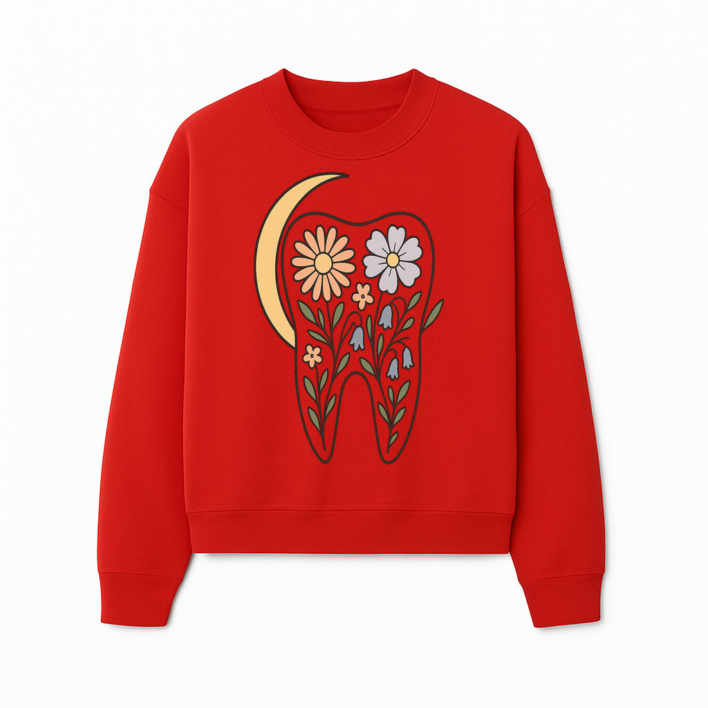 Floral Tooth Illustration with Moon Design - Vintage Style Dental Art Print for Home Decor and Gift - Sweatshirt 1758250139916.jpg