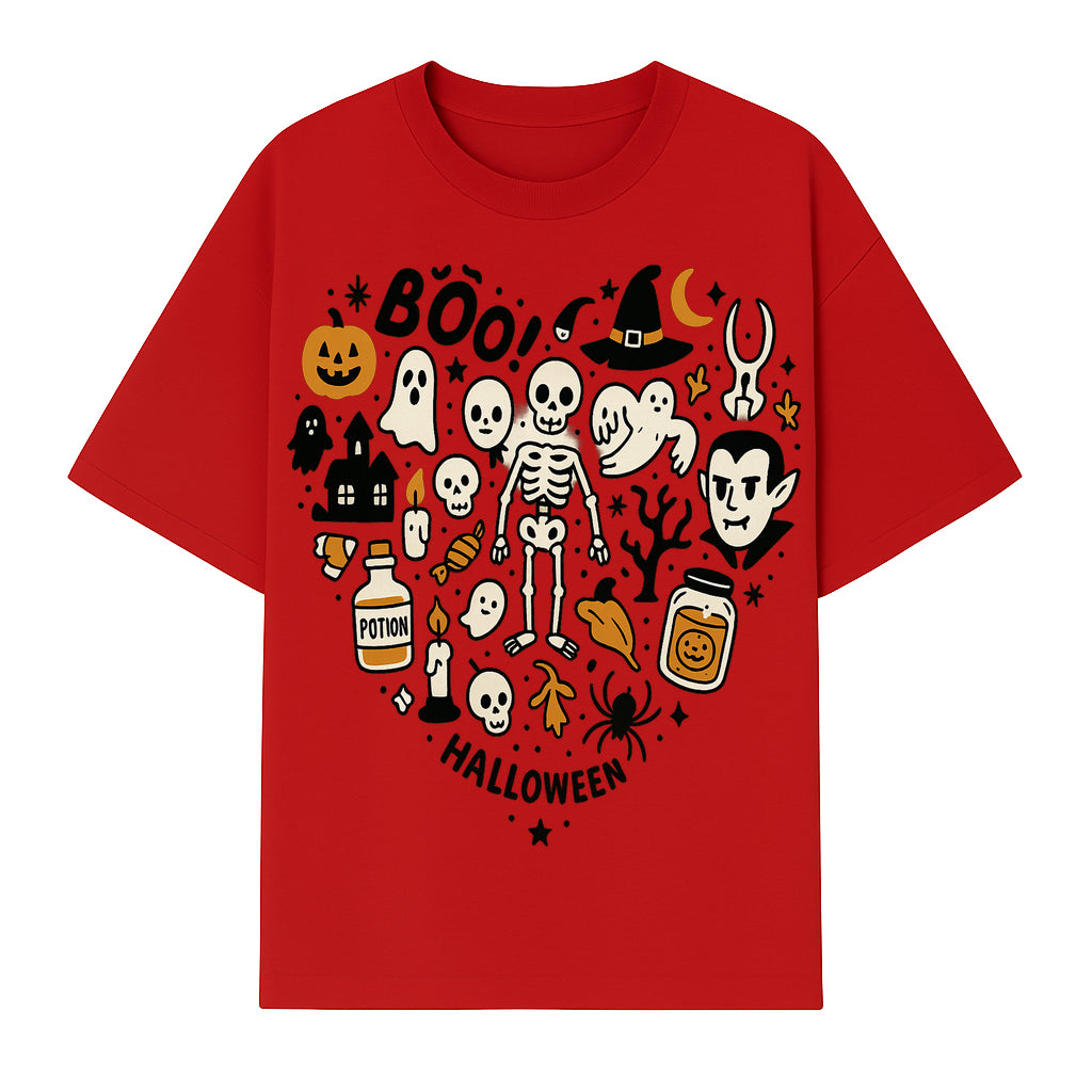 Halloween Skeleton and Ghosts Graphic Print, Spooky Potion Bottle Art, Cute Halloween Decor, Trick or Treat Illustration - T-shirt 1758250140102.jpg