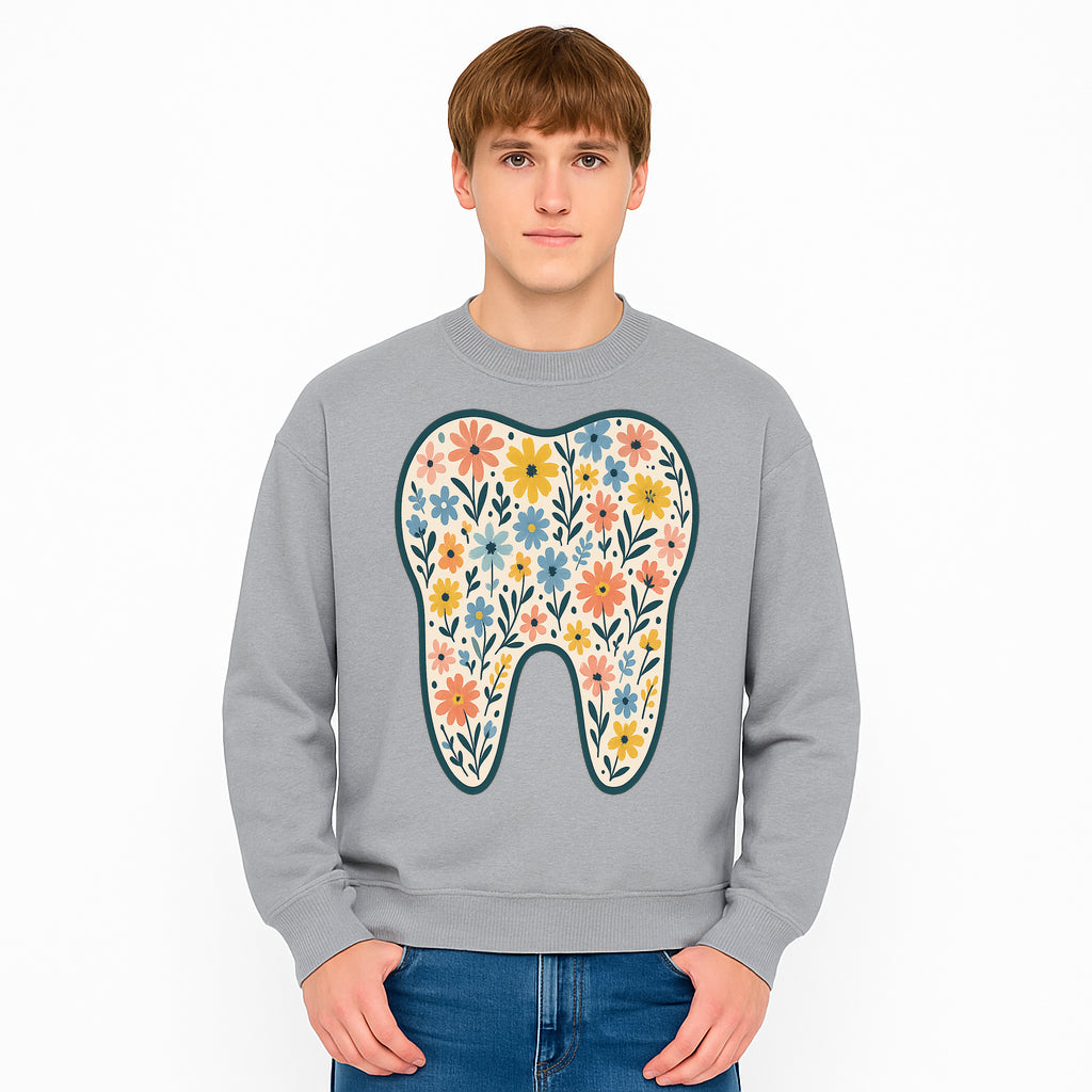 Floral Tooth Print Art | Colorful Dental Decor | Cute Illustration for Kids | Nursery Wall Art | Dentist Office Decor - Sweatshirt 1758250140148.jpg