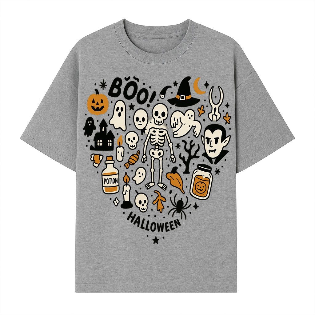 Halloween Skeleton and Ghosts Graphic Print, Spooky Potion Bottle Art, Cute Halloween Decor, Trick or Treat Illustration - T-shirt 1758250140239.jpg
