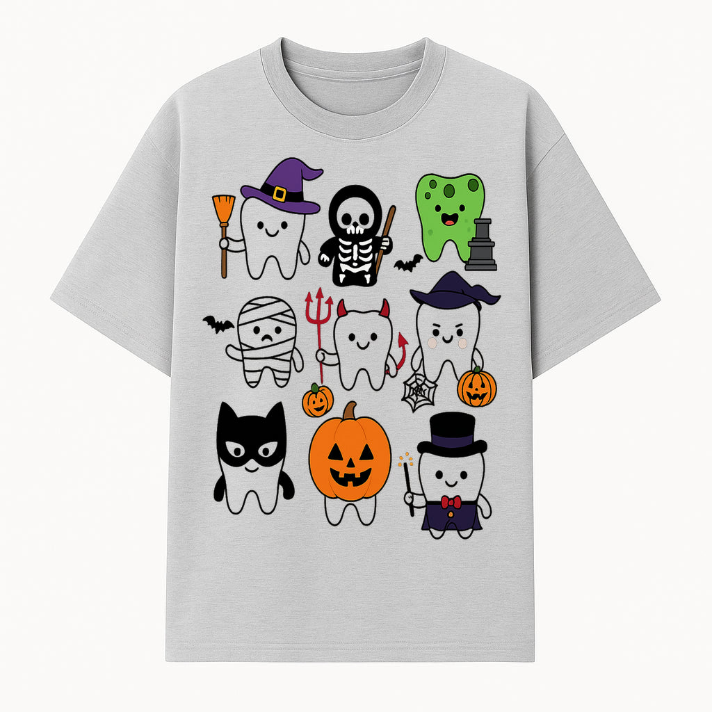 Halloween Tooth Characters Stickers | Cute Spooky Dental Themed Decor | Ghosts, Pumpkins, Skulls, and Mummies Design - T-shirt 1758250140287.jpg