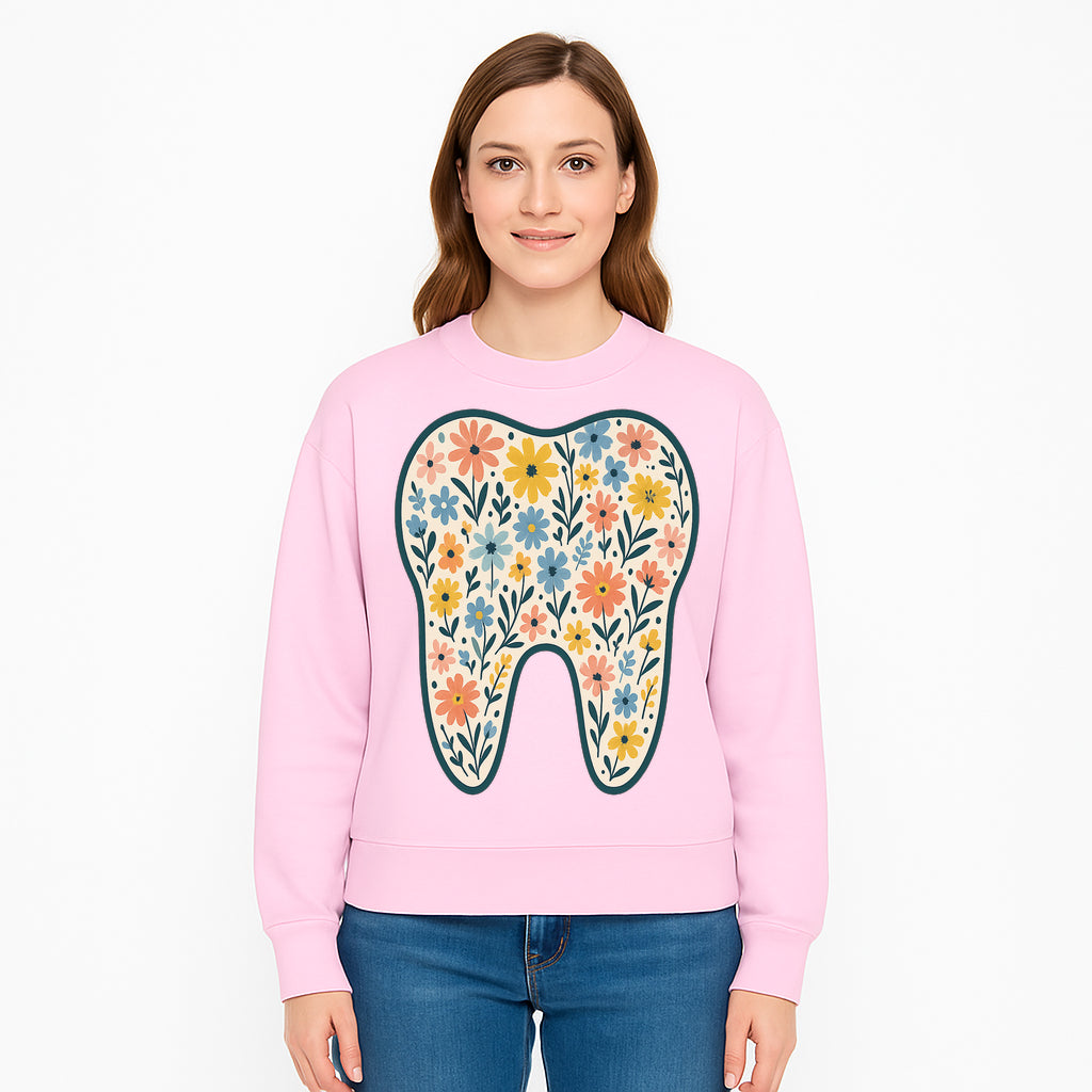 Floral Tooth Print Art | Colorful Dental Decor | Cute Illustration for Kids | Nursery Wall Art | Dentist Office Decor - Sweatshirt 1758250140303.jpg