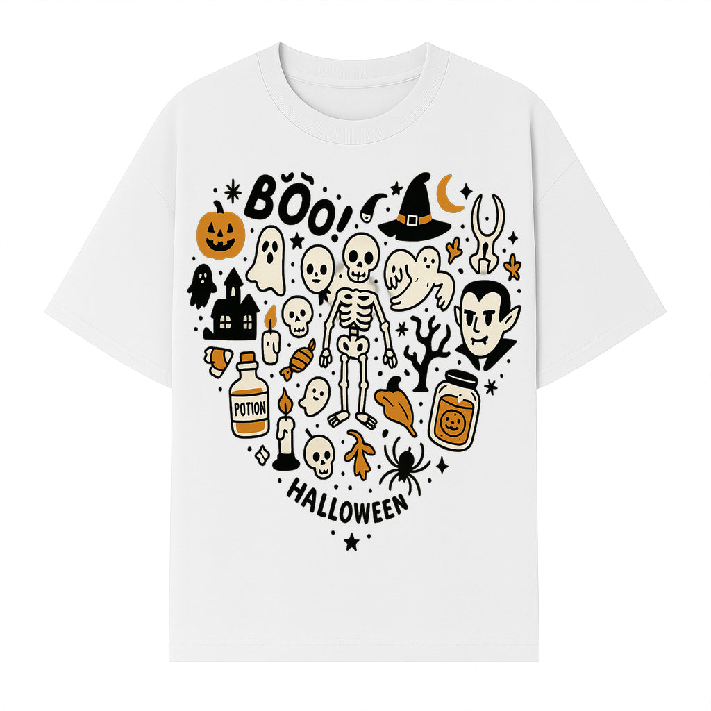 Halloween Skeleton and Ghosts Graphic Print, Spooky Potion Bottle Art, Cute Halloween Decor, Trick or Treat Illustration - T-shirt 1758250140403.jpg