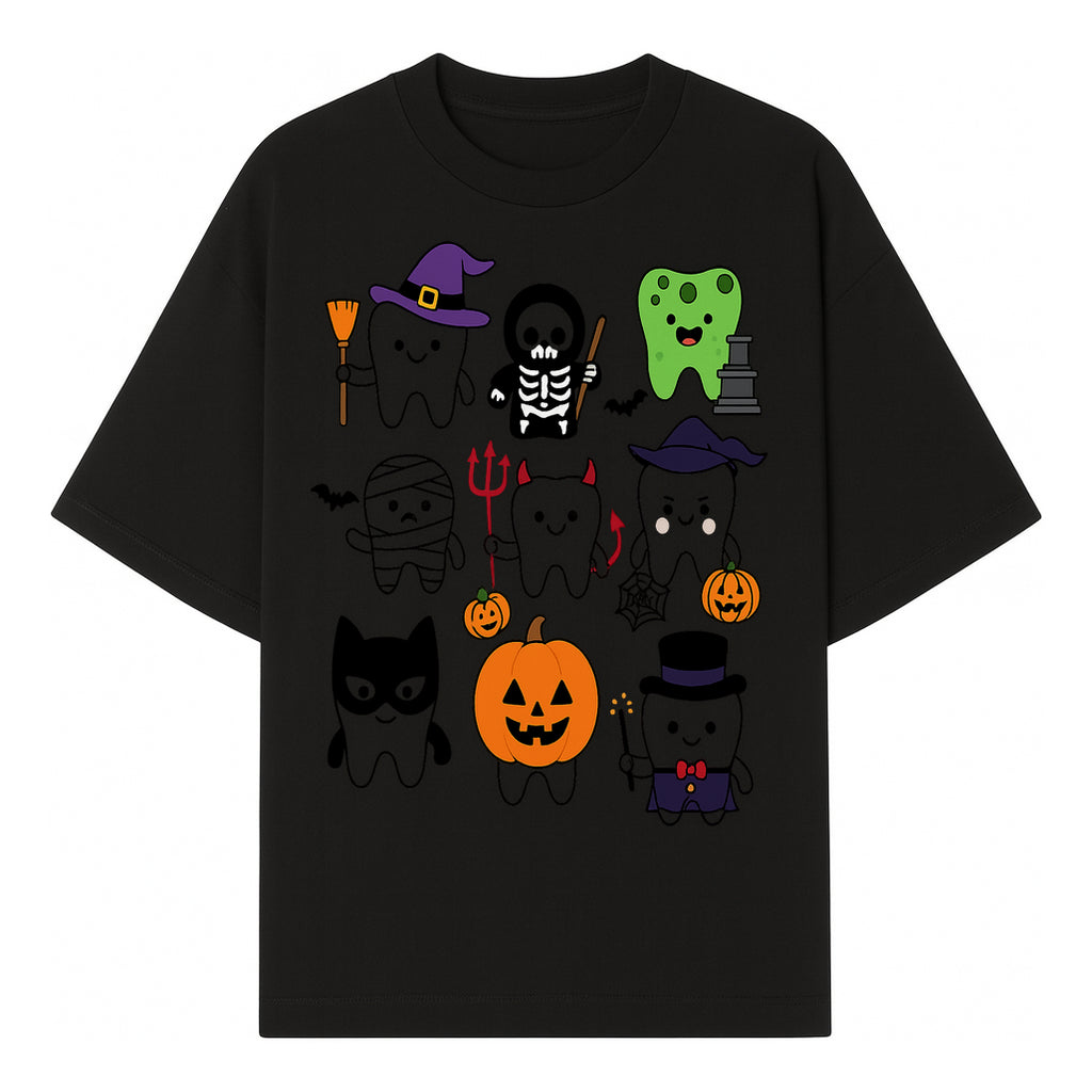 Halloween Tooth Characters Stickers | Cute Spooky Dental Themed Decor | Ghosts, Pumpkins, Skulls, and Mummies Design - T-shirt 1758250140433.jpg