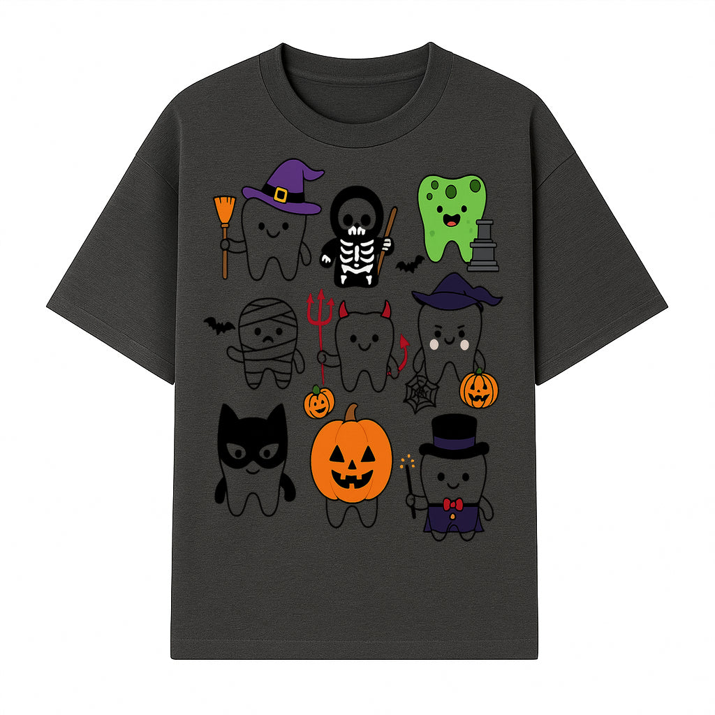 Halloween Tooth Characters Stickers | Cute Spooky Dental Themed Decor | Ghosts, Pumpkins, Skulls, and Mummies Design - T-shirt 1758250140577.jpg