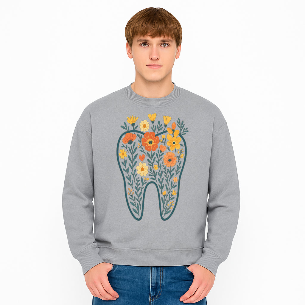 Floral Tooth Design Wall Art - Boho Decor - Dentist Office Artwork - Colorful Flower Tooth Illustration for Home or Nursery - Sweatshirt 1758250140744.jpg