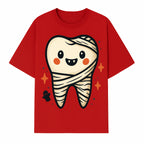 Cute Halloween Tooth Character Art Print - Spooky Mummy Tooth with Ghost and Sparkles - Whimsical Decor for Kids' Rooms - T-shirt 1758250140768.jpg