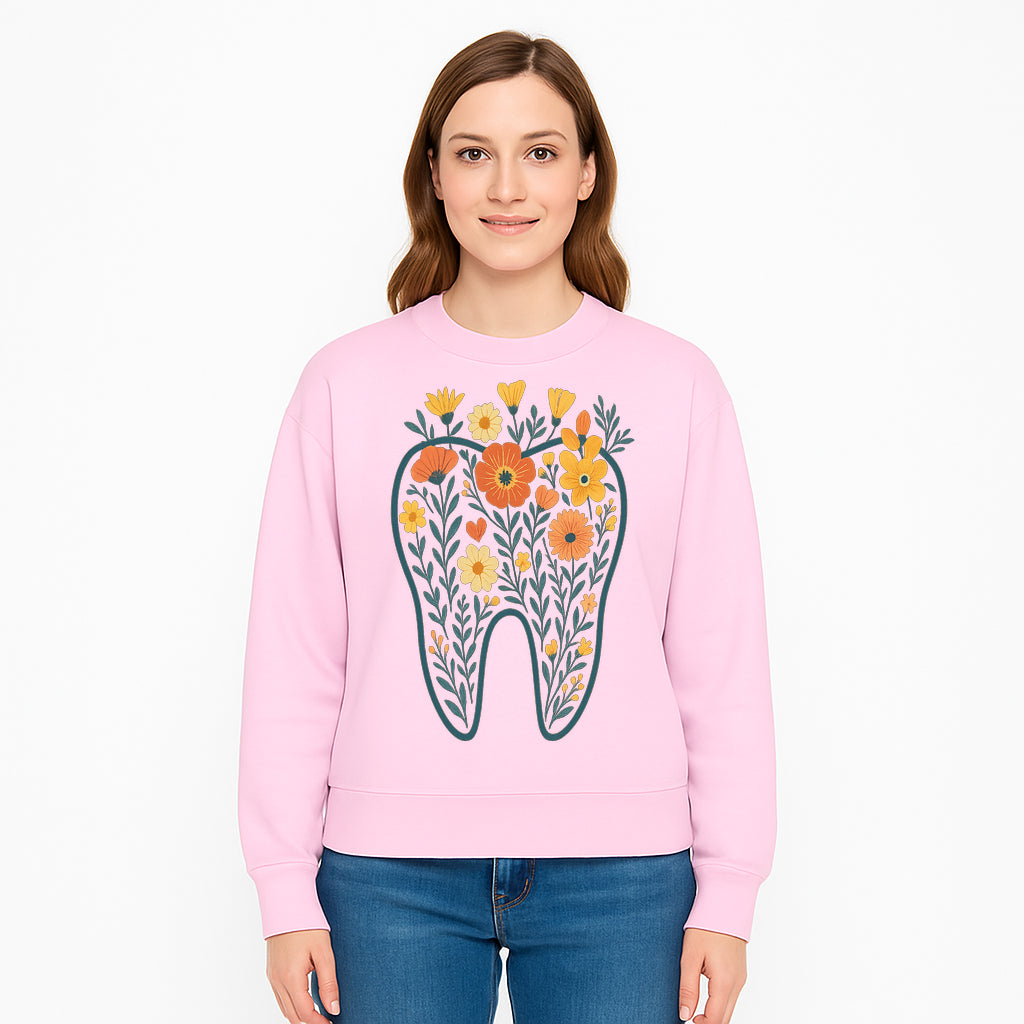 Floral Tooth Design Wall Art - Boho Decor - Dentist Office Artwork - Colorful Flower Tooth Illustration for Home or Nursery - Sweatshirt 1758250140909.jpg