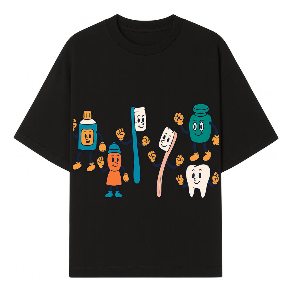 Dental Care Cartoon Characters Sticker Set - Fun Toothbrush, Toothpaste, and Tooth Designs for Kids' Bathroom Decor - T-shirt 1758250141087.jpg