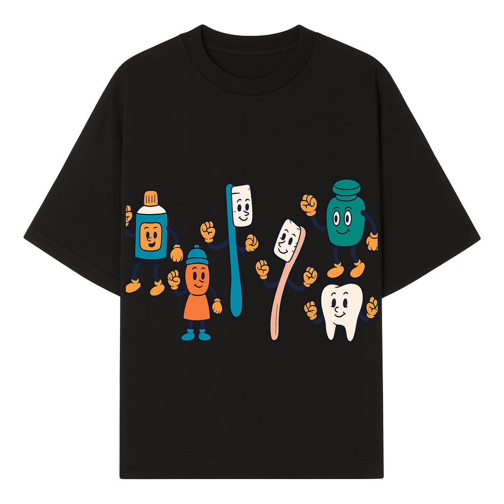 Dental Care Cartoon Characters Sticker Set - Fun Toothbrush, Toothpaste, and Tooth Designs for Kids' Bathroom Decor - T-shirt 1758250141087.jpg