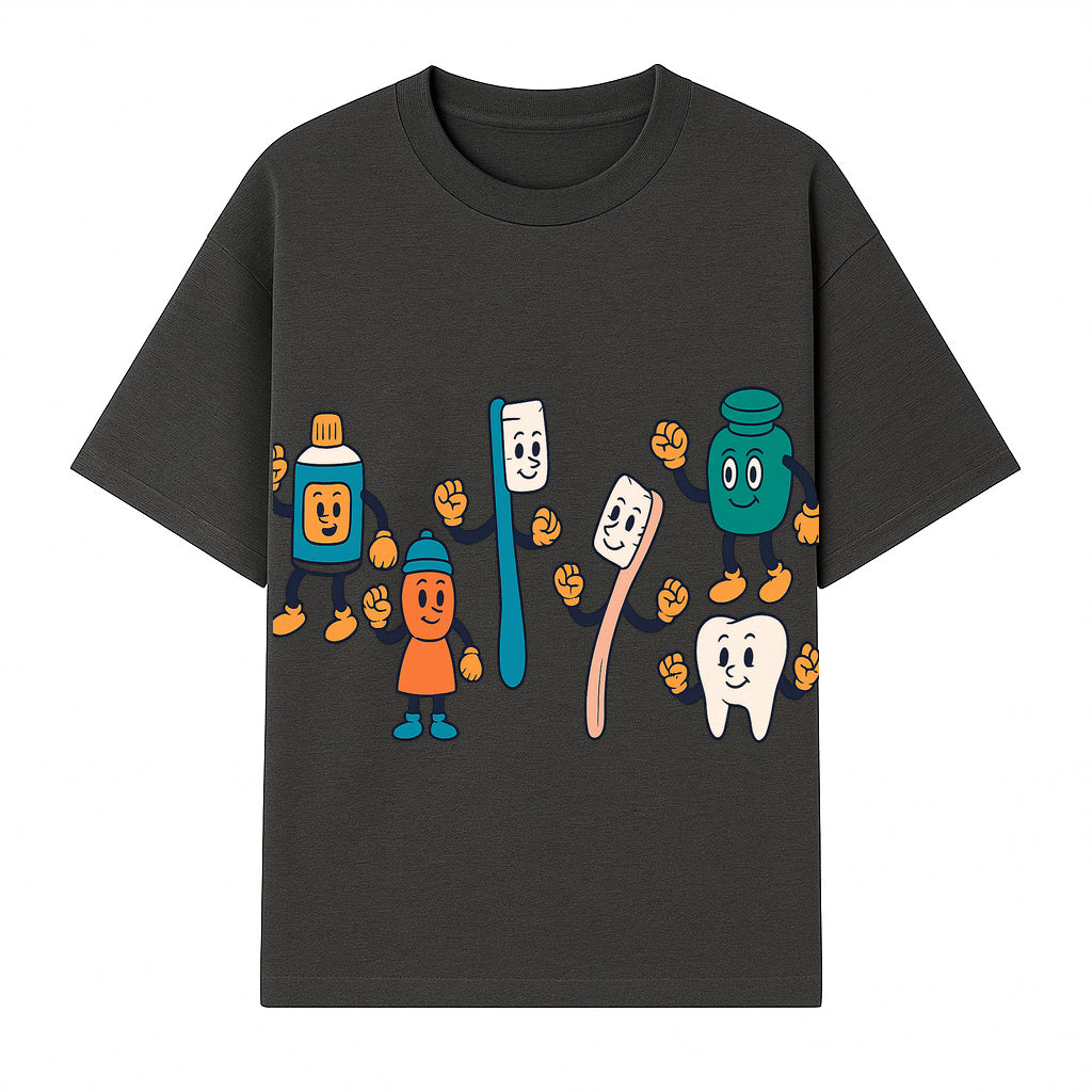 Dental Care Cartoon Characters Sticker Set - Fun Toothbrush, Toothpaste, and Tooth Designs for Kids' Bathroom Decor - T-shirt 1758250141210.jpg