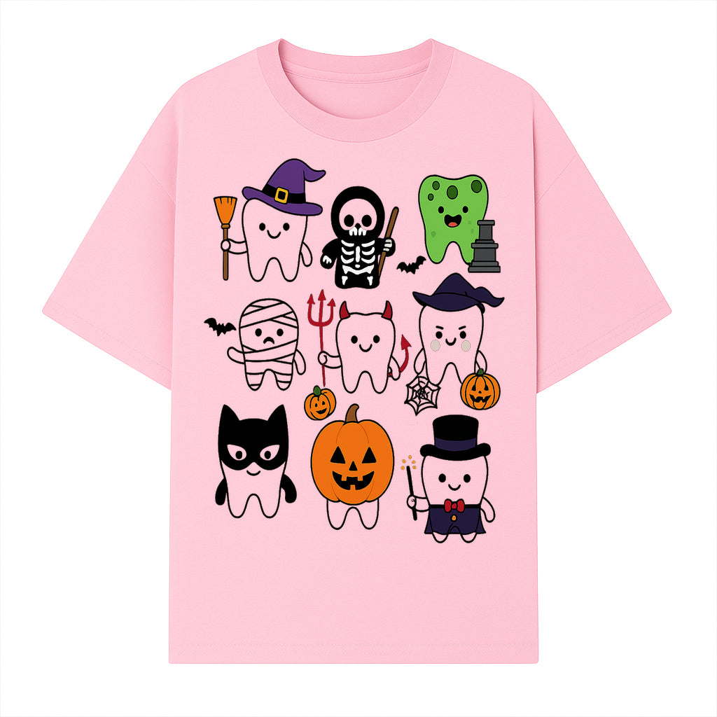 Halloween Tooth Characters Stickers | Cute Spooky Dental Themed Decor | Ghosts, Pumpkins, Skulls, and Mummies Design - T-shirt 1758250141240.jpg