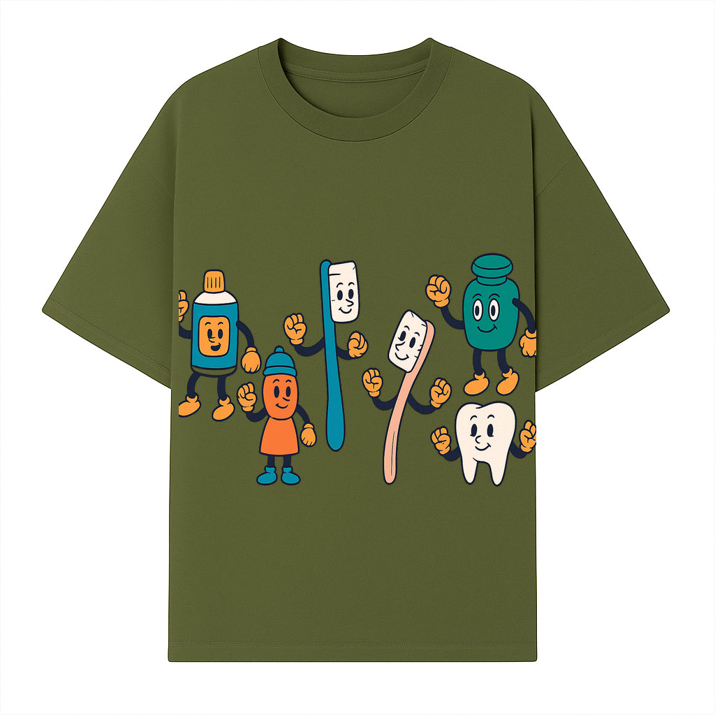 Dental Care Cartoon Characters Sticker Set - Fun Toothbrush, Toothpaste, and Tooth Designs for Kids' Bathroom Decor - T-shirt 1758250141363.jpg