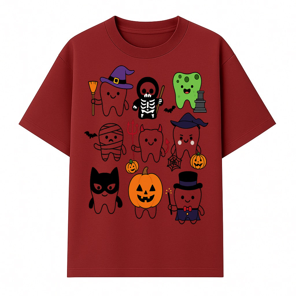Halloween Tooth Characters Stickers | Cute Spooky Dental Themed Decor | Ghosts, Pumpkins, Skulls, and Mummies Design - T-shirt 1758250141406.jpg