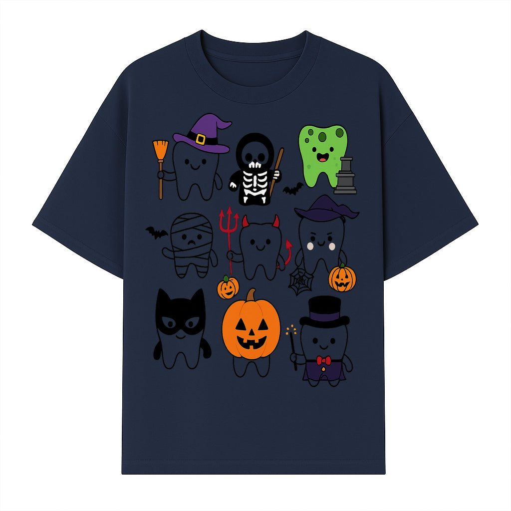 Halloween Tooth Characters Stickers | Cute Spooky Dental Themed Decor | Ghosts, Pumpkins, Skulls, and Mummies Design - T-shirt 1758250141549.jpg