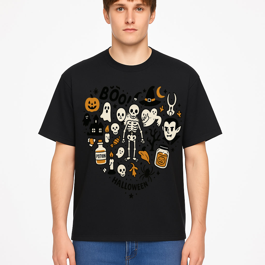 Halloween Skeleton and Ghosts Graphic Print, Spooky Potion Bottle Art, Cute Halloween Decor, Trick or Treat Illustration - T-shirt 1758250141586.jpg
