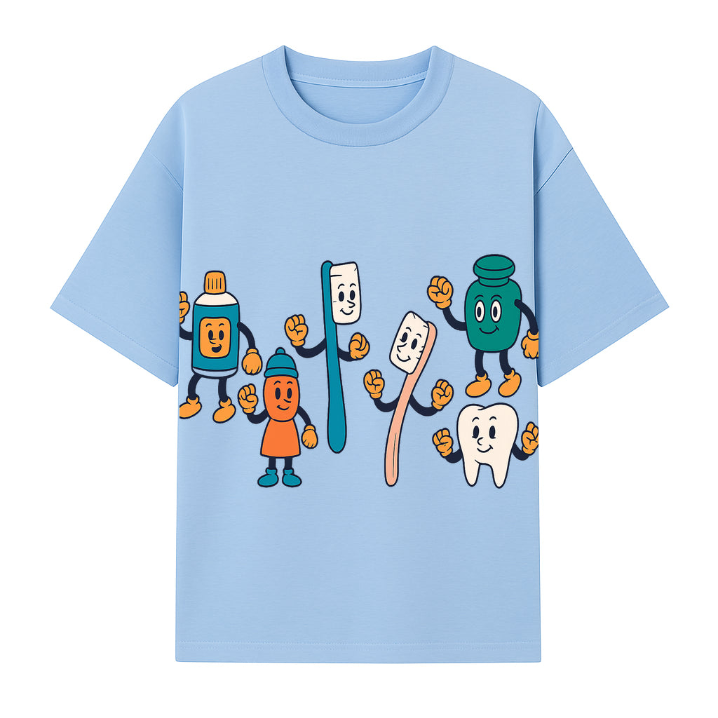 Dental Care Cartoon Characters Sticker Set - Fun Toothbrush, Toothpaste, and Tooth Designs for Kids' Bathroom Decor - T-shirt 1758250141676.jpg