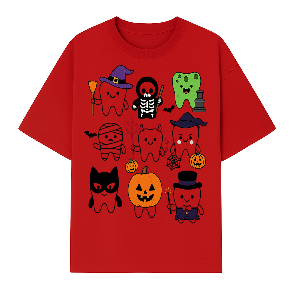 Halloween Tooth Characters Stickers | Cute Spooky Dental Themed Decor | Ghosts, Pumpkins, Skulls, and Mummies Design - T-shirt 1758250141680.jpg