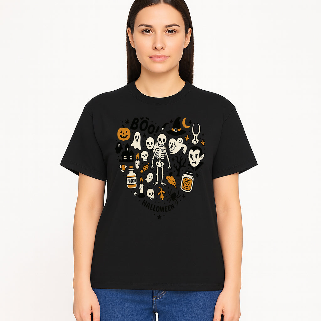 Halloween Skeleton and Ghosts Graphic Print, Spooky Potion Bottle Art, Cute Halloween Decor, Trick or Treat Illustration - T-shirt 1758250141771.jpg
