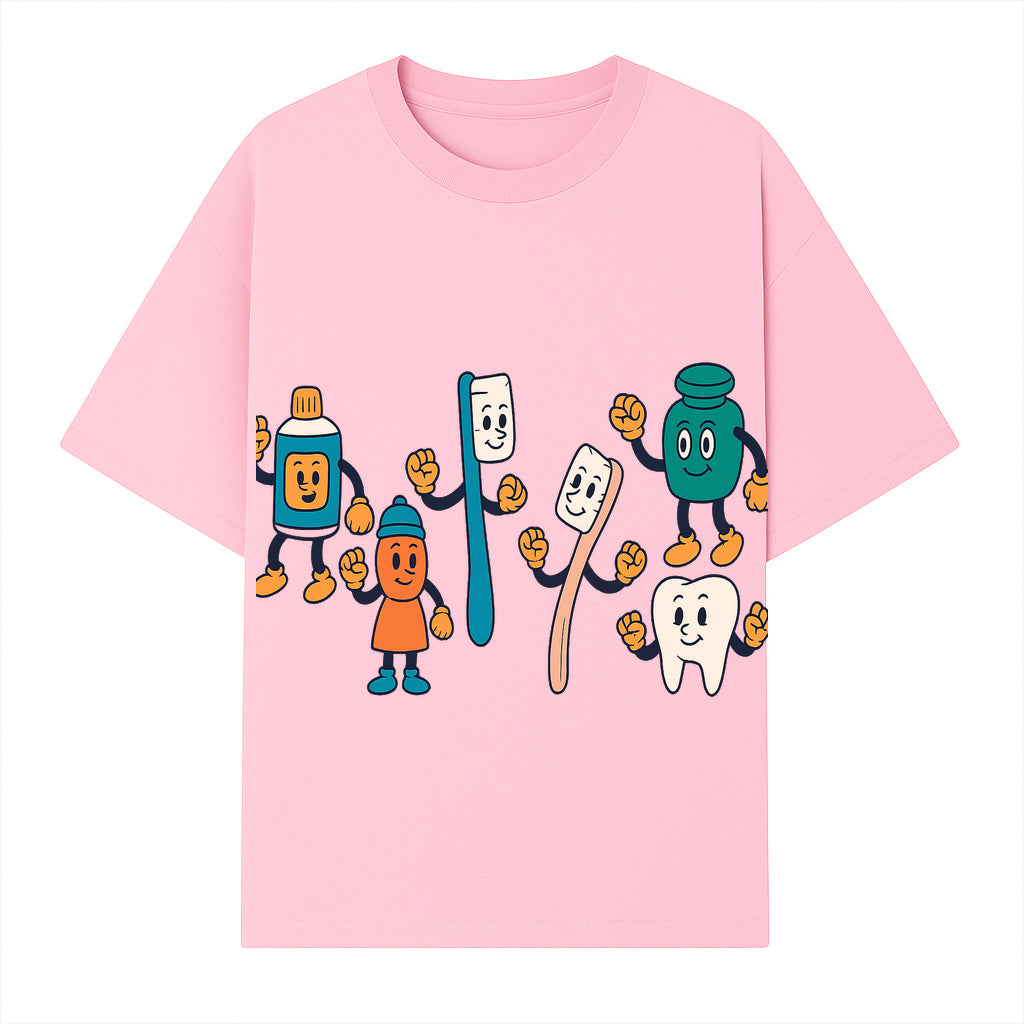 Dental Care Cartoon Characters Sticker Set - Fun Toothbrush, Toothpaste, and Tooth Designs for Kids' Bathroom Decor - T-shirt 1758250141823.jpg